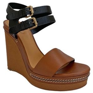 Chloe Two-Tone Brown + Black Leather Platform Wedge Sandal Size 36